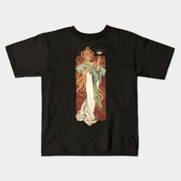 Vintage Alphonse Mucha Kids T-Shirt by MasterpieceCafe